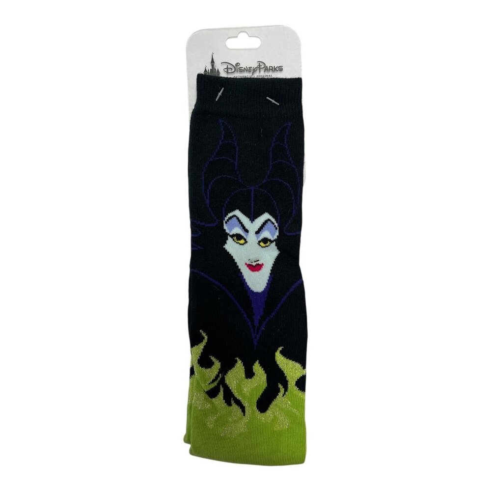 Disney Parks Maleficent Socks – Villains Collection – Black & Green Flames – New